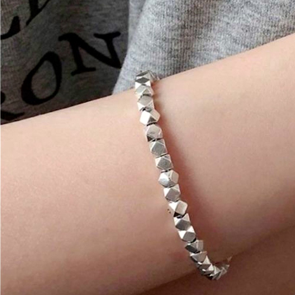 NEW Women's Geometric‎ 925 Sterling Silver Link Bracelet, Size 6-8"